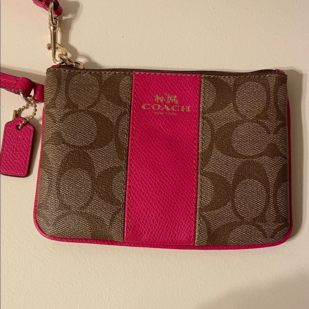 Coach Signature Brown and Pink Wristlet